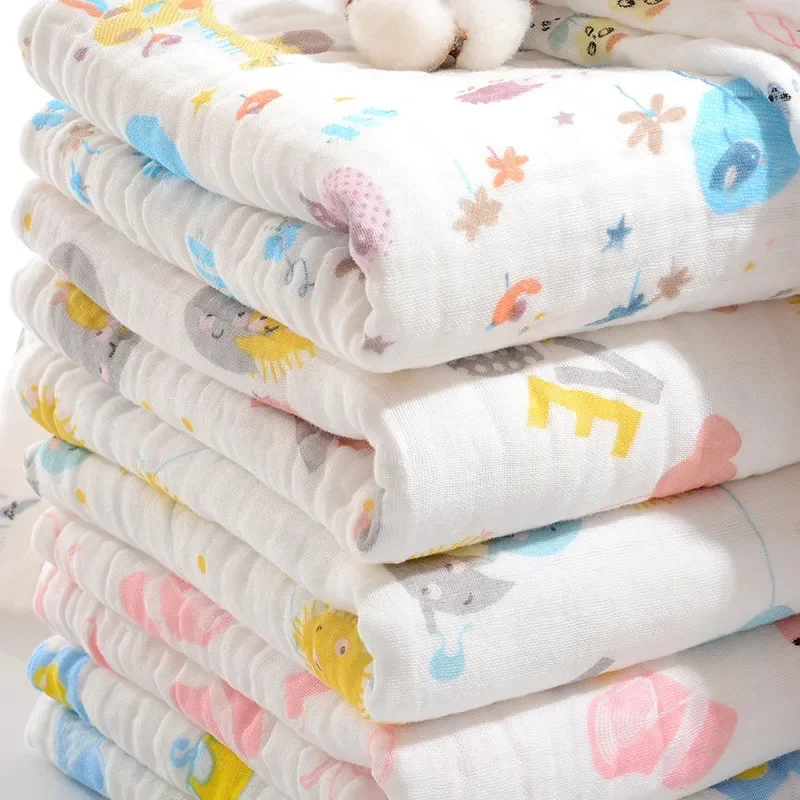 Baby Blankets 6 Layers 100% Cotton Gauze Breathable Infant Wrap Soft Absorbent Newborn Swaddle Blankets Cartoon Baby Bath Towel 6