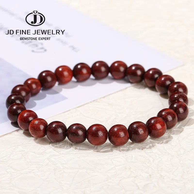 Jd Natural Wood Bead Red Sandalwood Preghiera Strand Bracciale Donna Uomo Vintage Handmade Stretch Yoga Meditation Bangles Jewerly