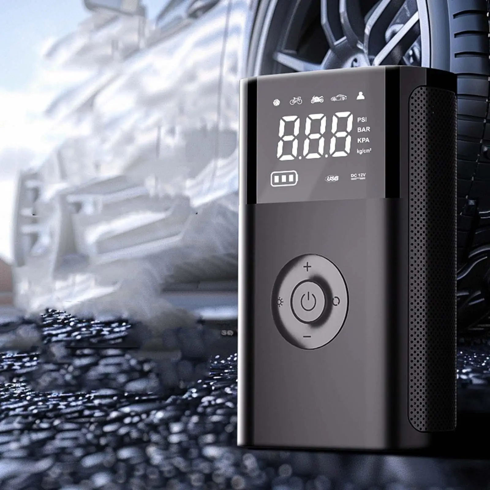 Compressore d'aria portatile per gonfiaggio pneumatici con pompa elettrica a LED e spegnimento automatico, ricaricabile, per pneumatici auto e bici