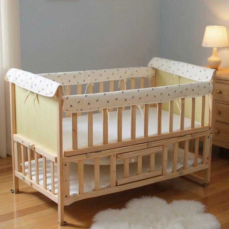 Packung mit 4 weichen Baumwoll-Stoßstangenpolstern für Kinderbetten mit Bändern für kausicheren Babybettgitterschutz, schnelle – Detail 8