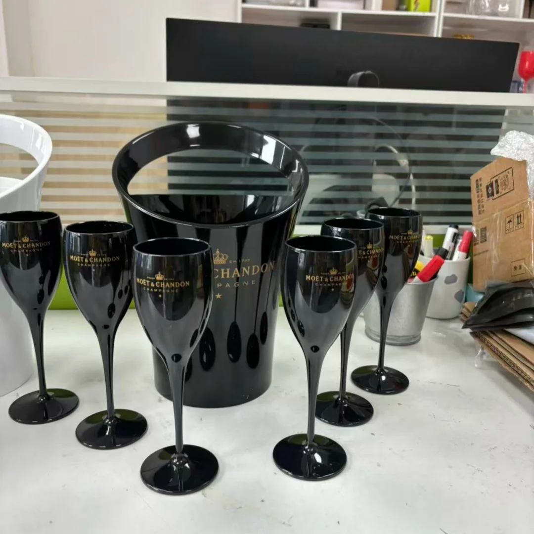 1Pcs 3.2L 플라스틱 병 쿨러 아이스 버킷 및 6Pcs 175ml 플라스틱 와인 잔 로고가 있는 샴페인 컵 임페리얼 샴페인 플루트