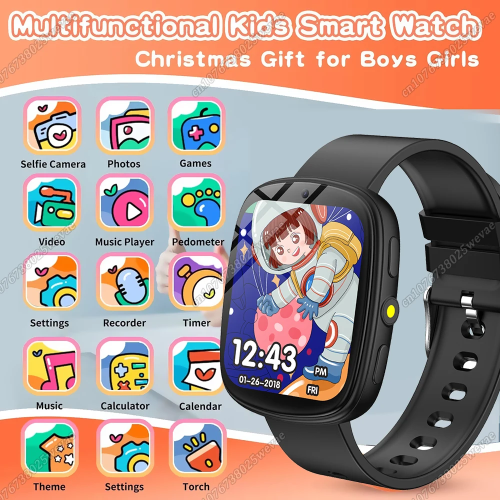 Smartwatch per bambini con schermo HD da 1,56'', fotocamera, 22 giochi interessanti, monitoraggio del sonno, sveglia, calcolatrice, orologio per bambini, idea regalo.