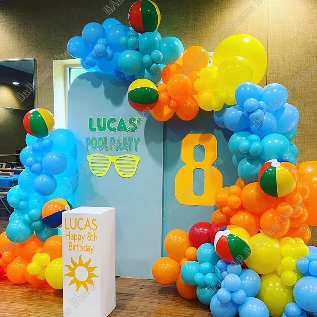 Summer Pool Party Balloon Garland Arch Kit, azul, laranja, amarelo, balões  de látex para luau havaiano, praia, decoração de festa de aniversário, 161  peças - AliExpress