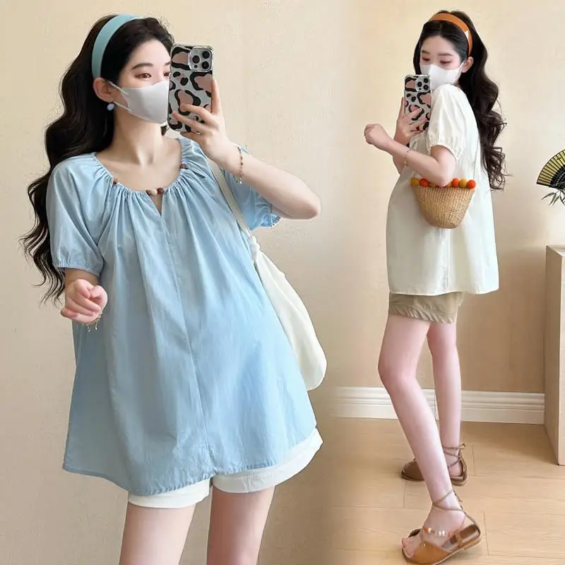 임산부복 은은한 임신복 루즈한 반팔 패셔너블한 젠틀 스타일 한국판 여름 신상품 슬리밍 효과