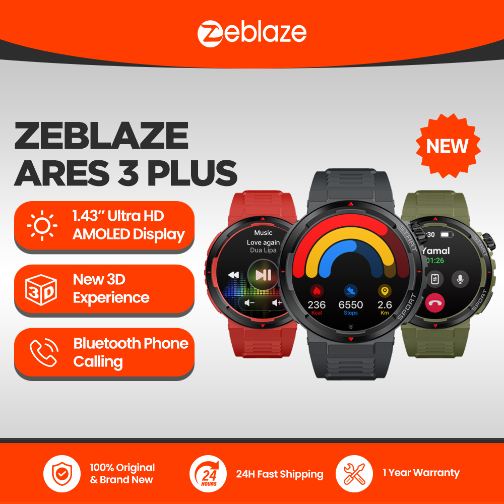 New Zeblaze Ares 3 Plus 1.43'' HD AMOLED Display Voice Calling Smartwatch New 3D Interactive Health&Fitness Tracking Smart Watch