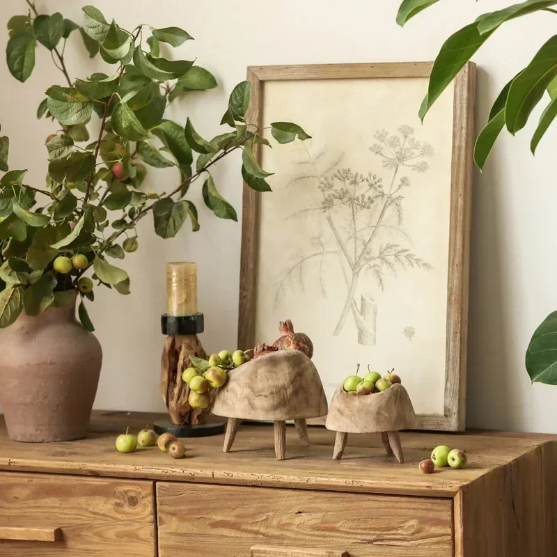 Wabi-sabi Japanese Style Nordic Wooden Fruit Tray Snack High-footed Plate Handcraft Kitchen Tool Display Plate Decor Flower Pot 4