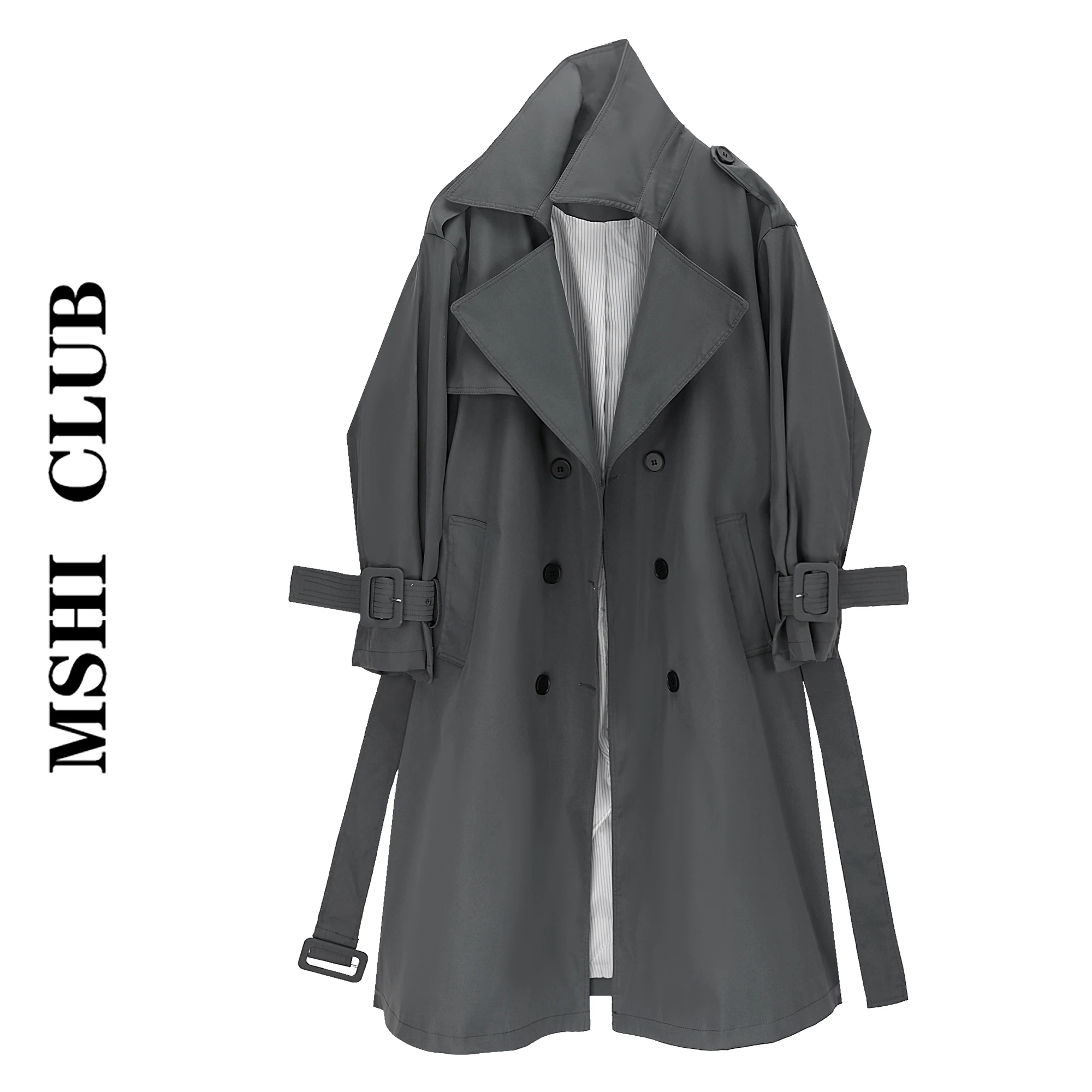 

VANOVICH 2023 Autumn New Temperament Fashion Long Double-breasted Loose Casual Coat Elegant Solid Color Turn-down Collar Trench
