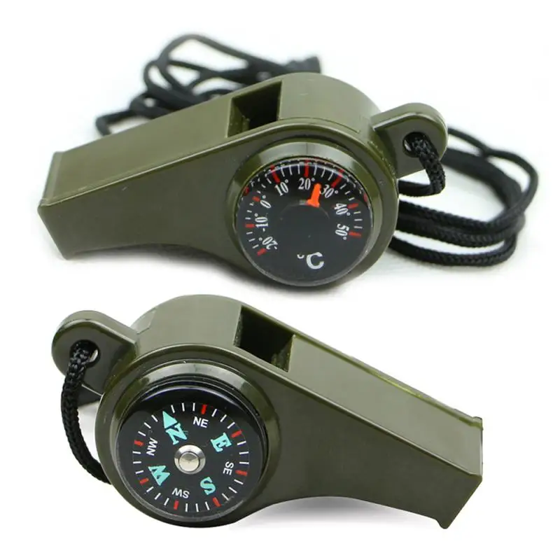 

3in1 Survival Whistle Mutifunction Lightweight Whistle Thermometer Compass For Camping Hiking And Outdoor Activities