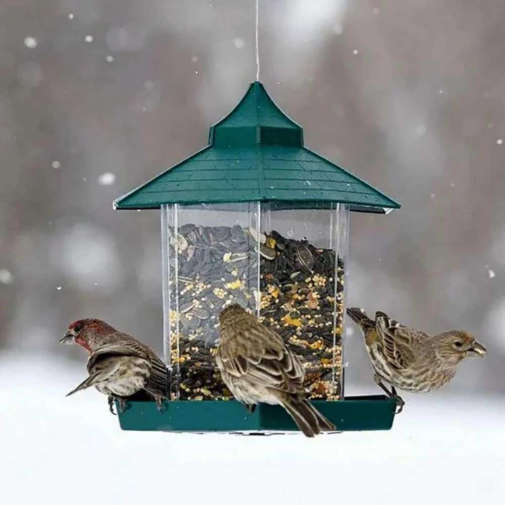 Hanging Wild Bird Feeder Waterproof Gazebo Outdoor Container With Hang Rope Feeding House Type Bird Feeder Aves Decor bird feeder