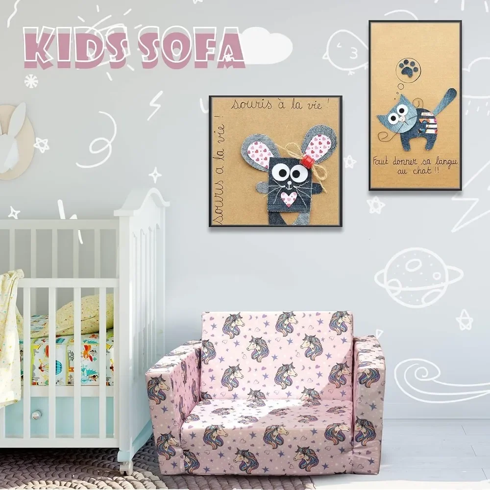 Children's Sofas, Children's 2 in 1 Convertible Relaxing Sofa To Lounger - Extra Soft Flip Open Chair & Sleeper 5