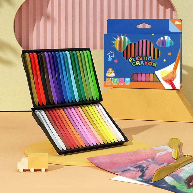 Plastic Wax Pen 12/18/24/36 Colors for 6 Years Old + Children Drawing Without Dirty Hands Washable and Erasable School Supplies