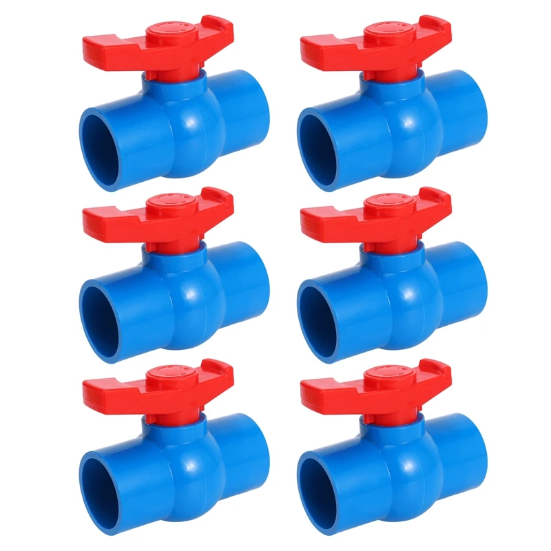 

Hot XD-6Pcs 40Mm X 40Mm Slip Full Port Red Handle Lever U-PVC Ball Valve Blue