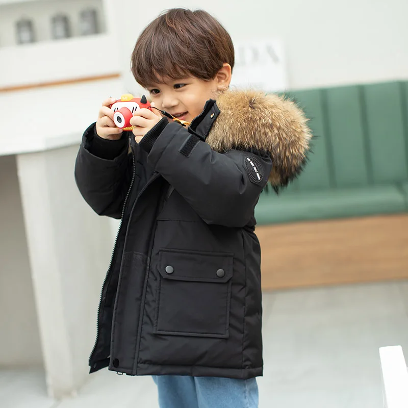 Children Winter Hooded faux fur Coat Thick Warm White duck Down Jacket Boy clothes Kids Parka clothing Outerwear snowsuit 2-12 Y