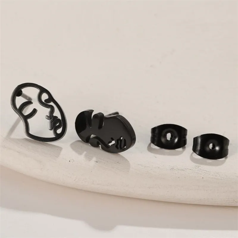 Mehrere Edelstahl-Tierohrringe für Damen: Modische Hirsch-, Vogel-, Katzenohrringe, Totenkopf-, Lotus-Ohrstecker, Knorpelpiercing-Schmuck – Detail 6