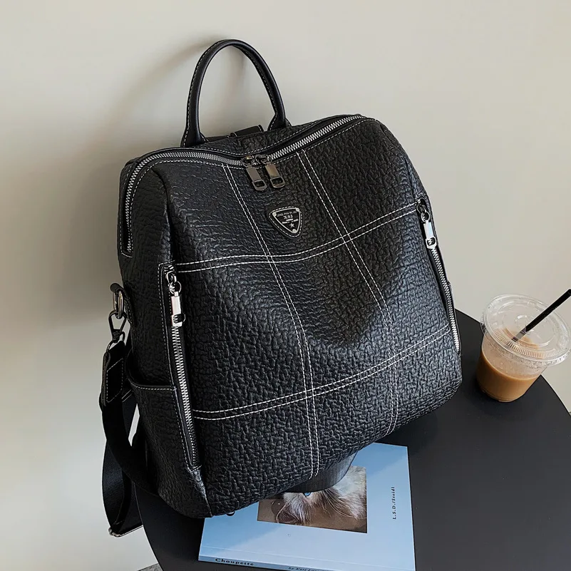 Embroidered Plaid Large Capacity Soft Leather Shoulder Bag 2024 New Bags Women's Multi-Functional Versatile Handbag