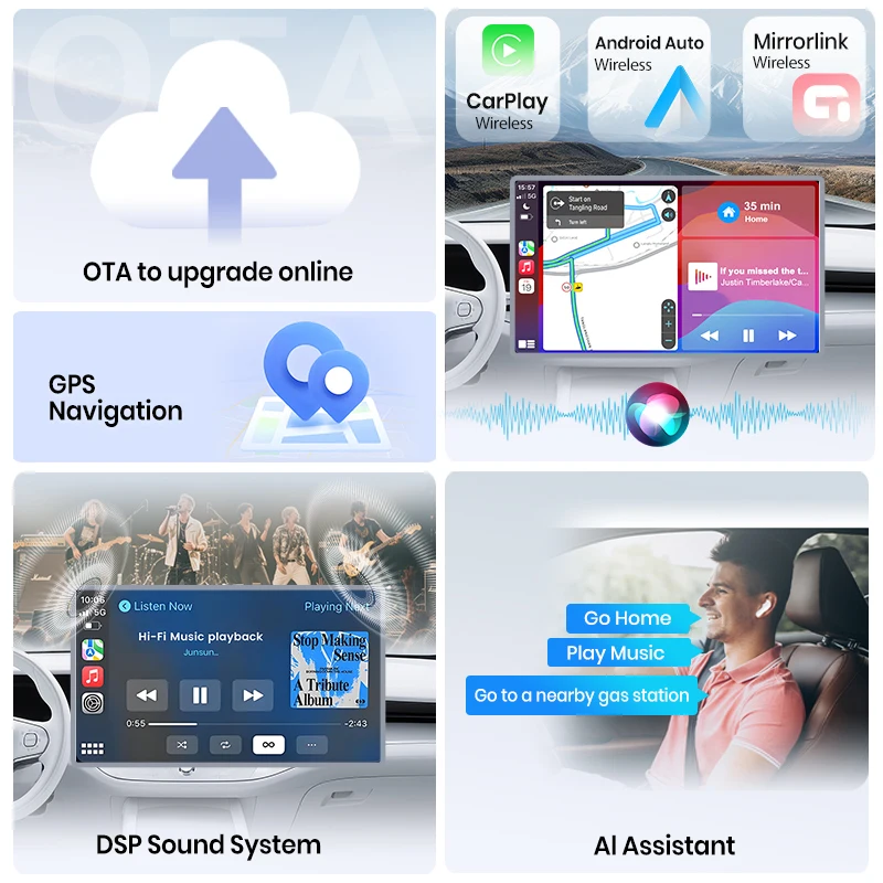 Junsun Universal Radio de coche estéreo Multimedia Video CarPlay Android Auto sistemas intelligen para Ford Peugeot Citroen Fiat 7/9/10" 3