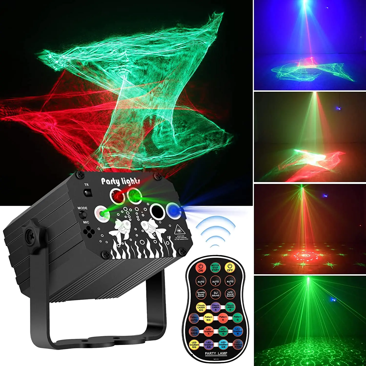 

Party Lights DJ Stage Laser Northern Projector RGB Sound Activated Disco Strobe Lighting with Remote Control for Indoor Birthday