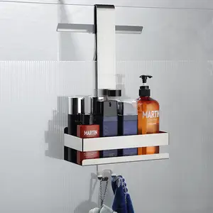 Gpoty Double Layer Shower Caddy Hanging Shelf with Two Shelf,Stainless Steel Heavy Duty Shower Caddy Rack,with Hooks Suction Cups Door Rack Rustproof