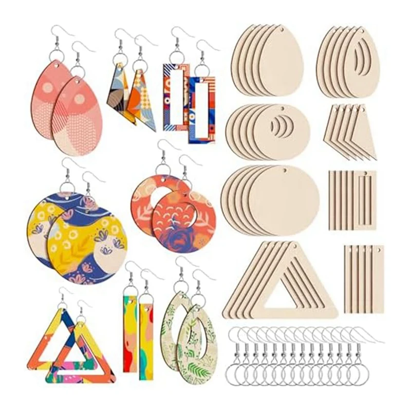 

1Set Wooden Teardrop/Round/Triangle/Rectangular Earring Pendant Wooden Earring Pendant Piece Wood Color