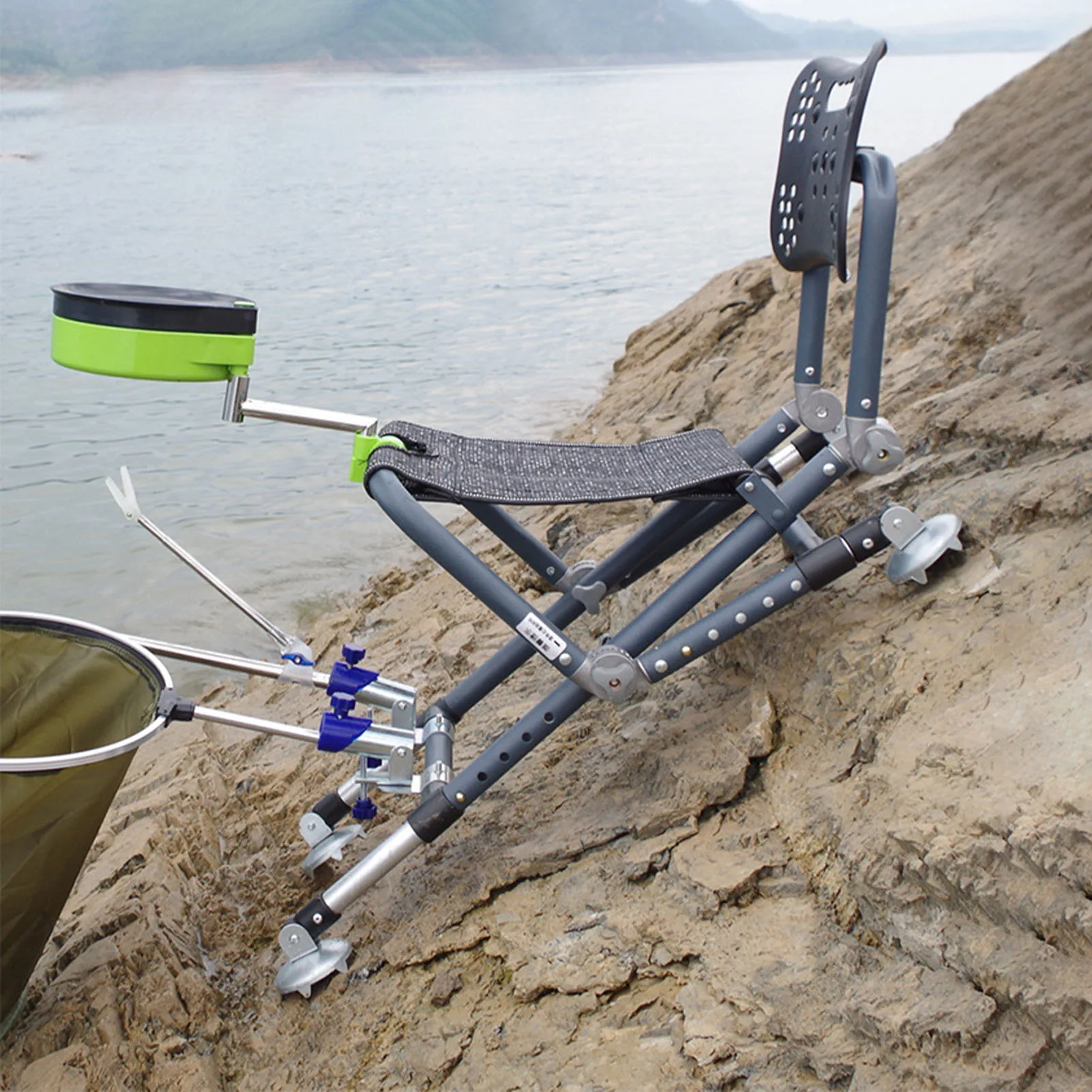 Portable Fishing Chair Folding Camping Chair Stool 180 Degree Adjustable Backrest Four-leg Recliner Aluminum Alloy