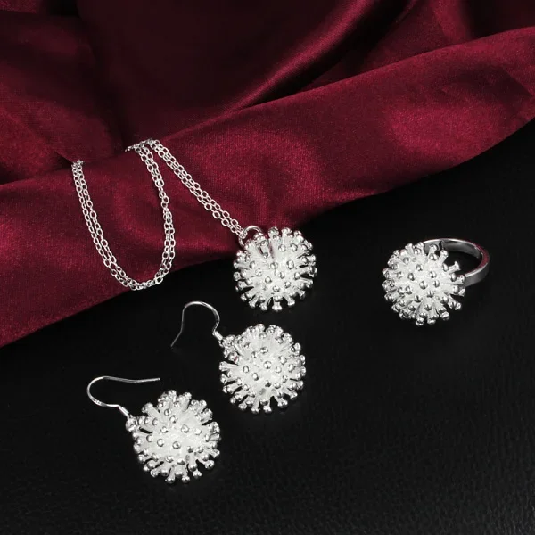 

Charm 925 Sterling Silver Fireworks Pendant Necklace Earring Rings Jewelry Set for Women Classic Fashion Party Wedding Gifts