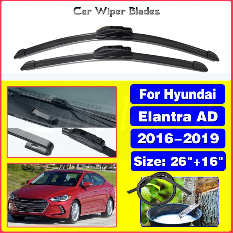 

For Hyundai Elantra AD 2016 2017 2018 2019 Windshield Windscreen Front Wiper Blades Brushes Cutter Accessories U J Hook 26"+16"