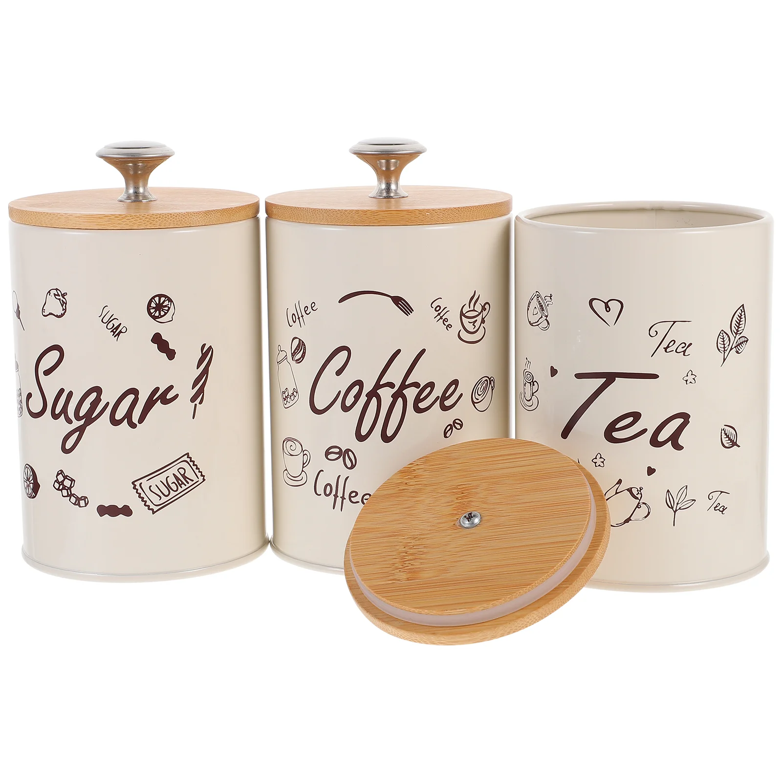 

3 Pcs Storage Tank Kitchen Container Tea Sugar Coffee Can Galvanized Iron Dust-proof Jar