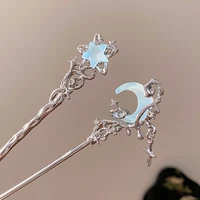 Romantic Moonstone Star Moon Hair Stick Metal Branch Hairpin Hair Fork Chinese Style Hair Accessories for Girls Hair Jewelry