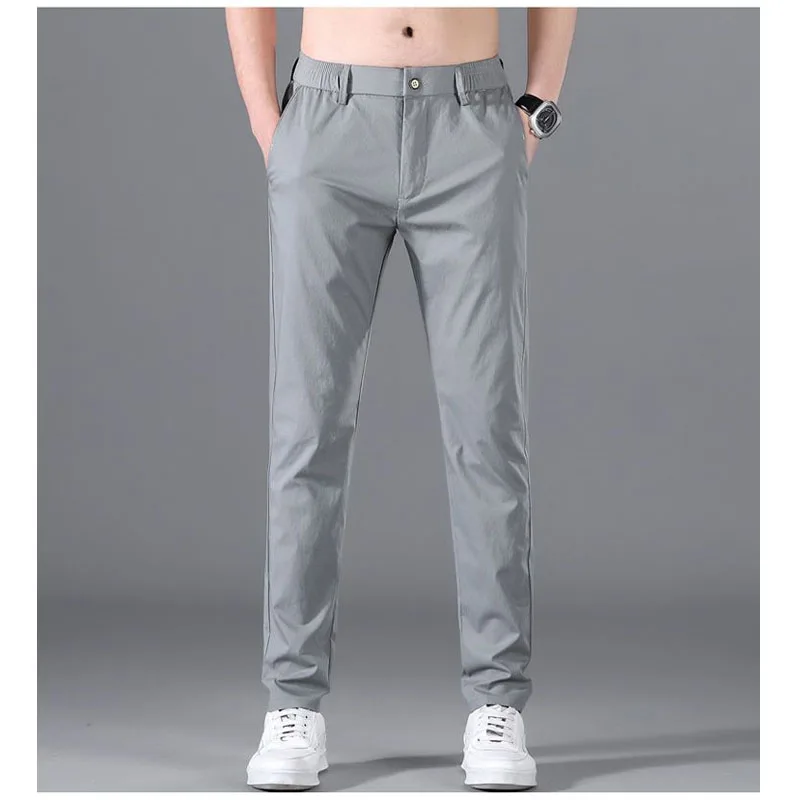 Summer 2024 Men Thin Style Solid Color Casual Commuting Trousers Ice Shreds Quick Drying Straight Cylinder Slim All-match Pants