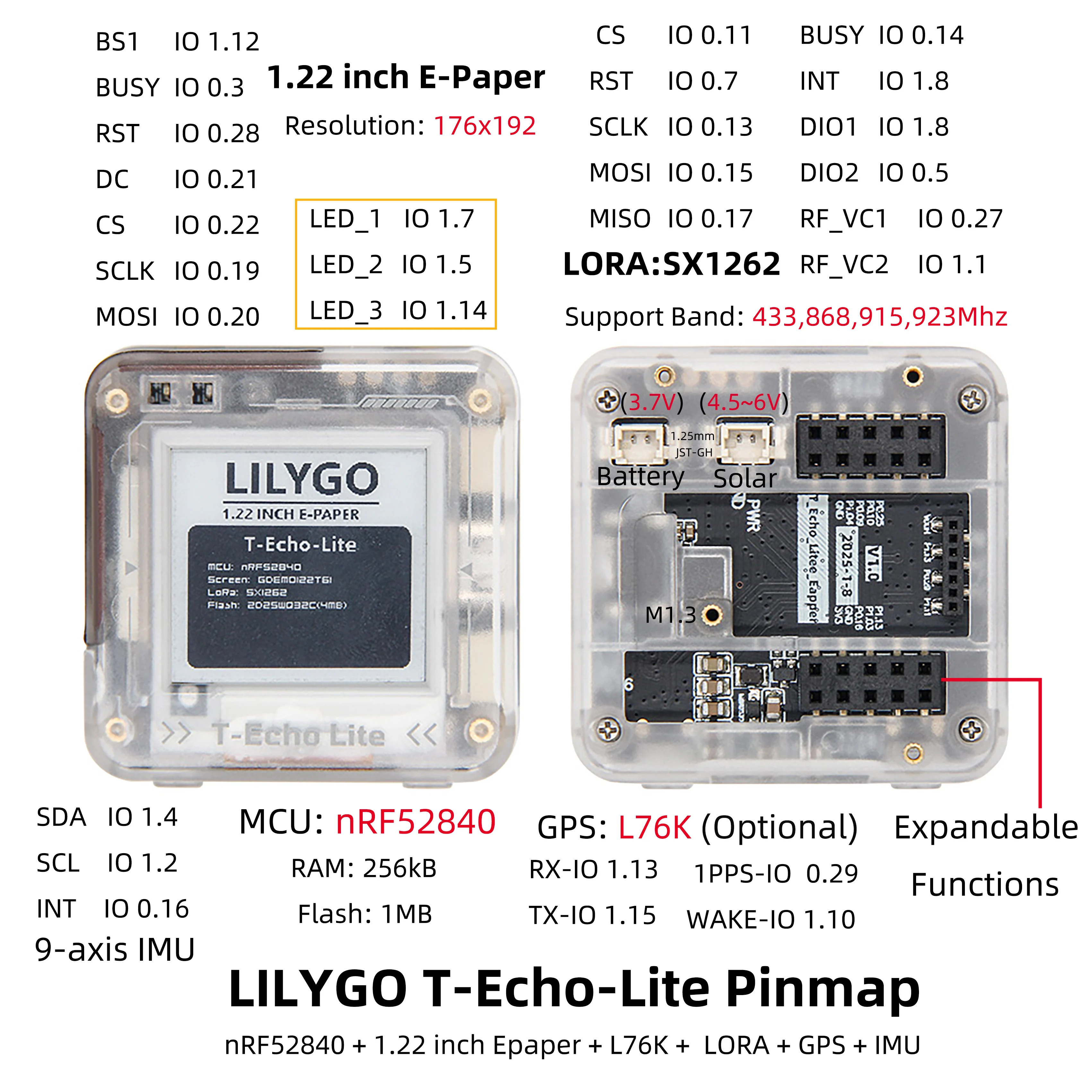 ® T-Echo Lite NRF52840 LoRa E-Paper Display Ultra-Low Power Module Meshtastic-Co