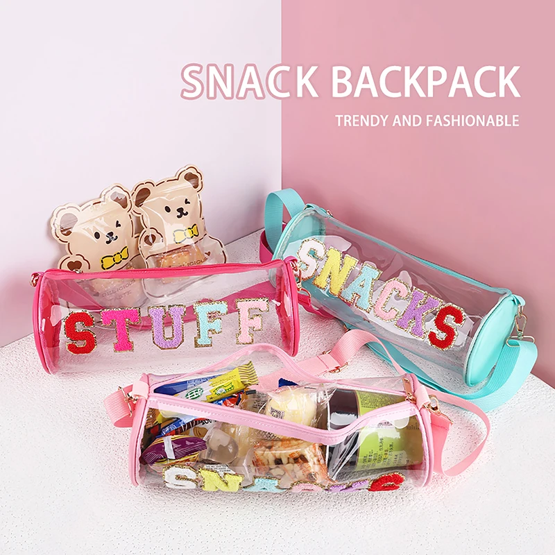 

Chenille Letter Clear Snacks Bags Large Preppy Travel Bag With Strap Nylon Waterproof Preppy Stuff Glitter Letter Patch Bag