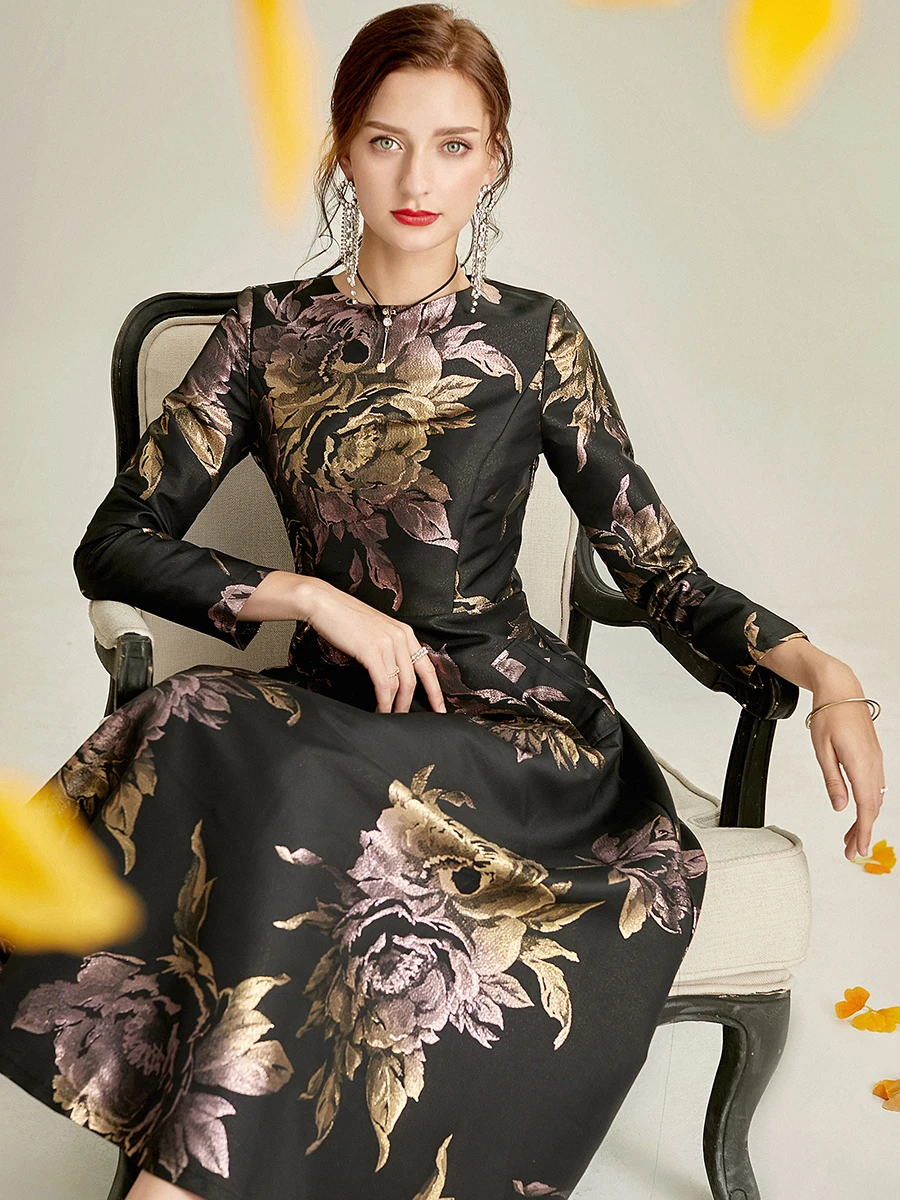 DEVCHATA الفاخرة المرأة طويلة ماكسي فستان جاكار بو...