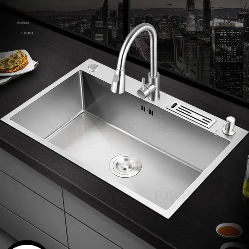 Simple Stainless Steel Kitchen Sinks Hand Drawing Wash Basin Under The Counter Basin Single Slot Wash Kitchen Accessories
