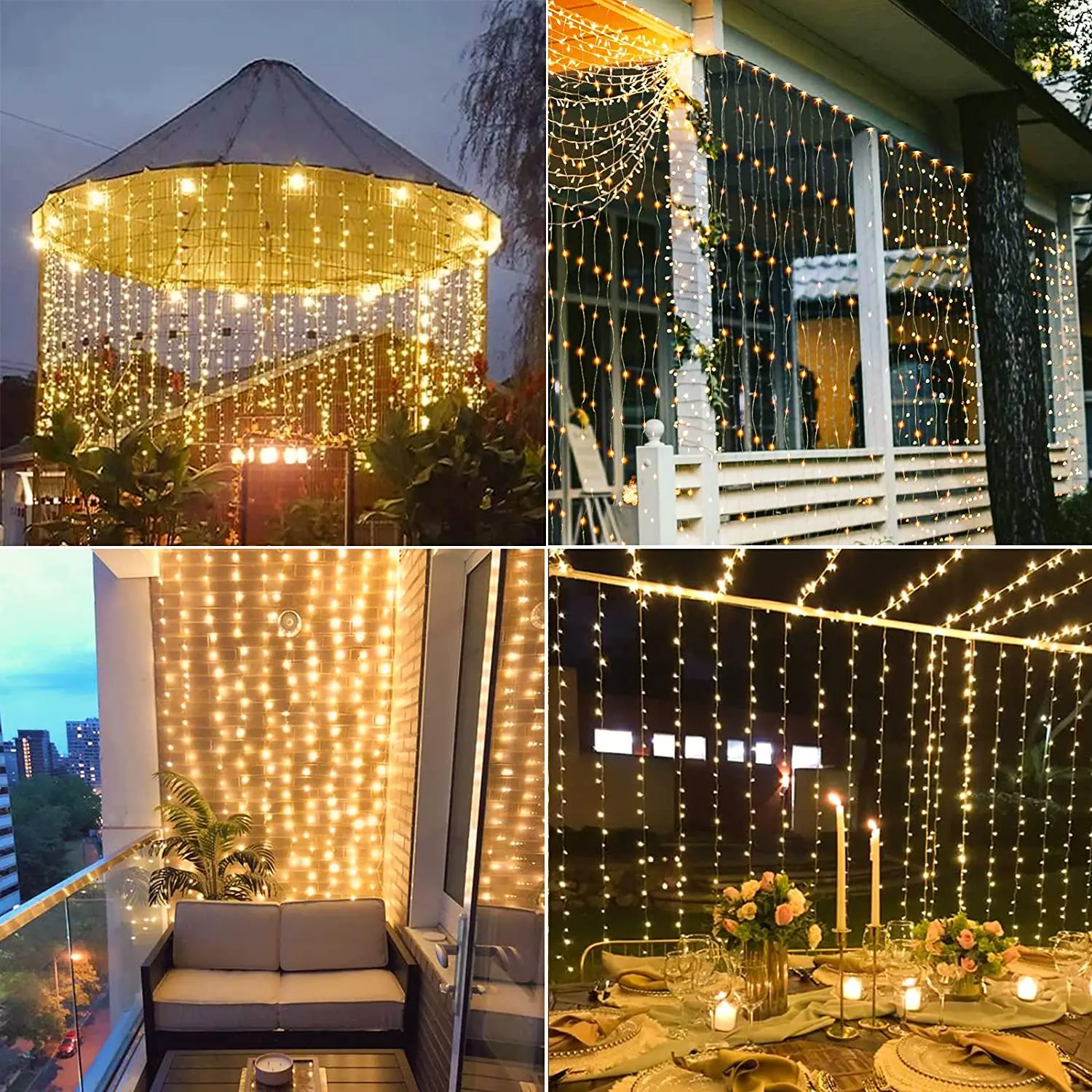 FANSIR Rideau Lumineux Solaire d'Extérieur de Jardin 3M*3M 300 LED  Guirlande lumineuse avec 8 Modes d'Eclairage Guirlande Lumineuse de Fée  Etanche