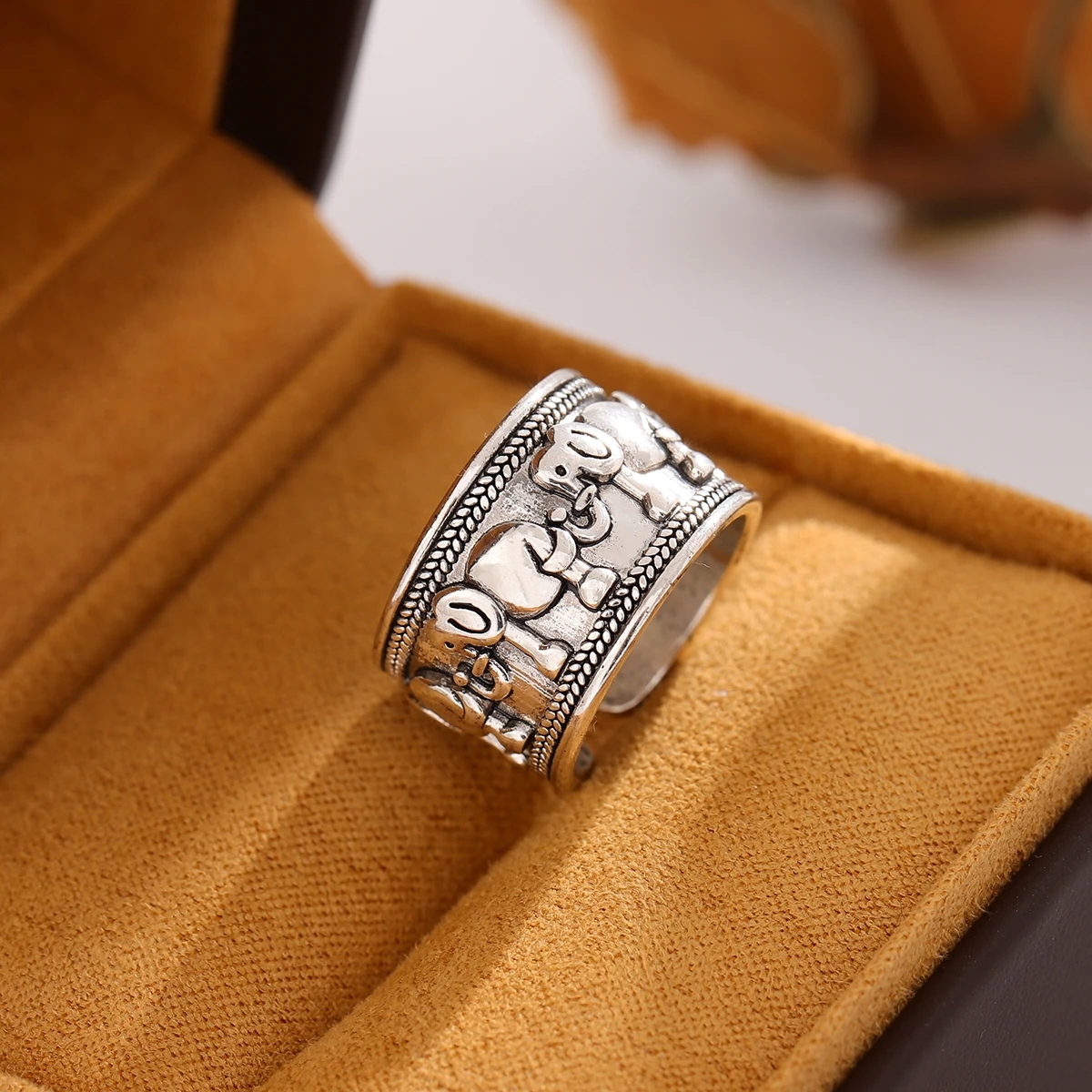 925 Sterling Silver Jewelry Personality Ethnic Style Elephant Group Opening Rings R140 silver rings silver ring