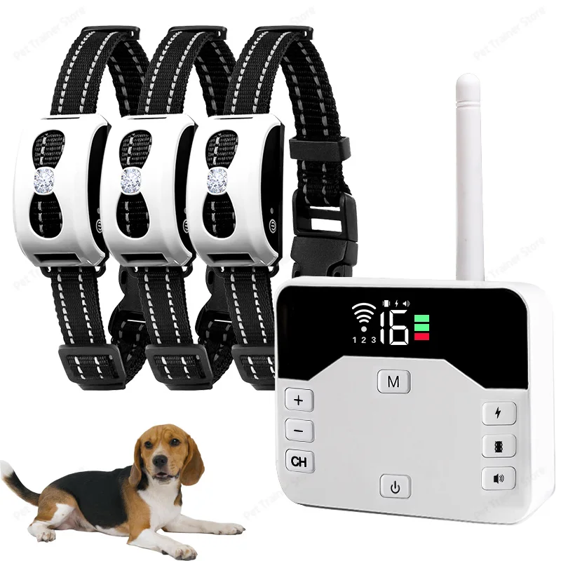 Valla eléctrica inalámbrica 2 en 1 para mascotas, Collar de entrenamiento para perros, antironquidos, hasta 3 perros, sistema recargable de contención para mascotas al aire libre