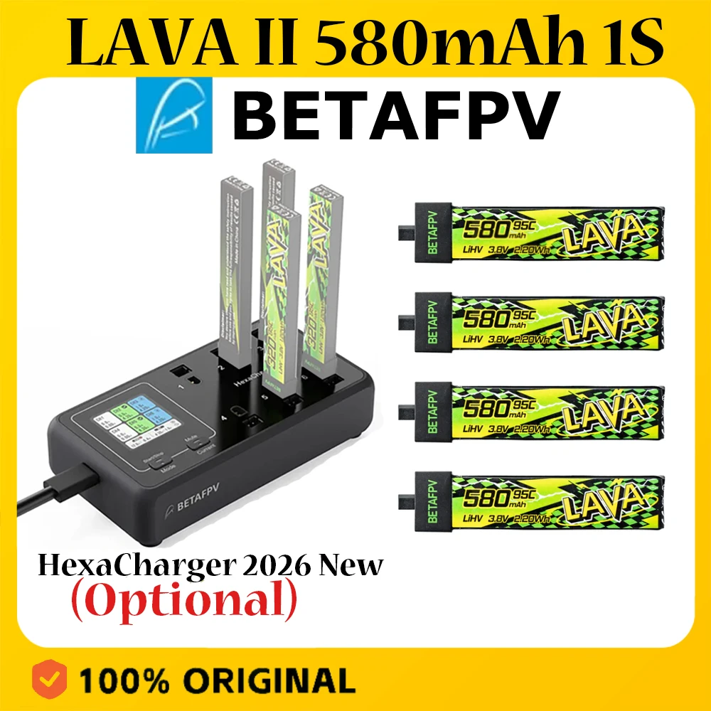 BETAFPV LAVA II 580mAh 1S 95C 3.8V Battery BT2.0 for Air75, Meteor75 Pro/ HexaCharger 1S Charger (Optional)