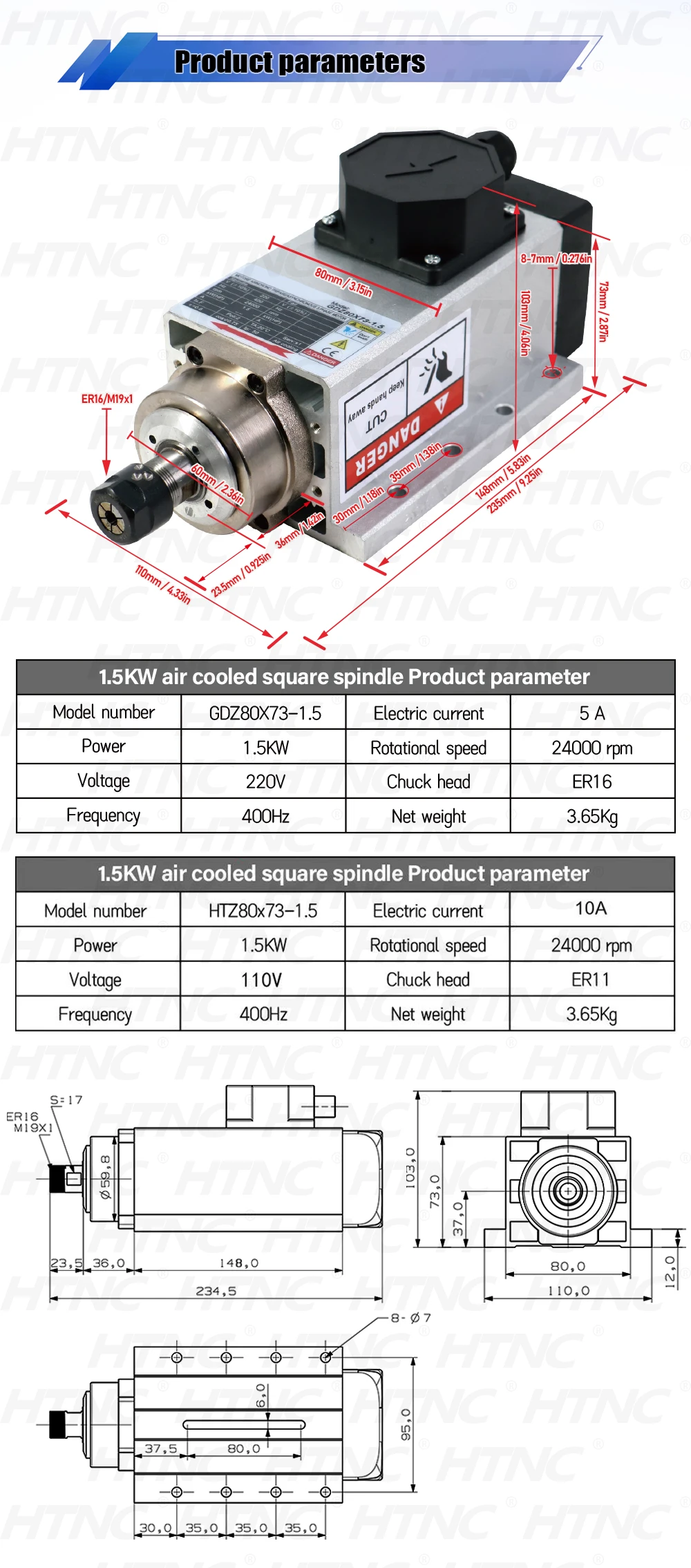 1.5KW Spindle Motor KIT For Wood Aluminium Soft Metal High Speed 400hz 24000rpm