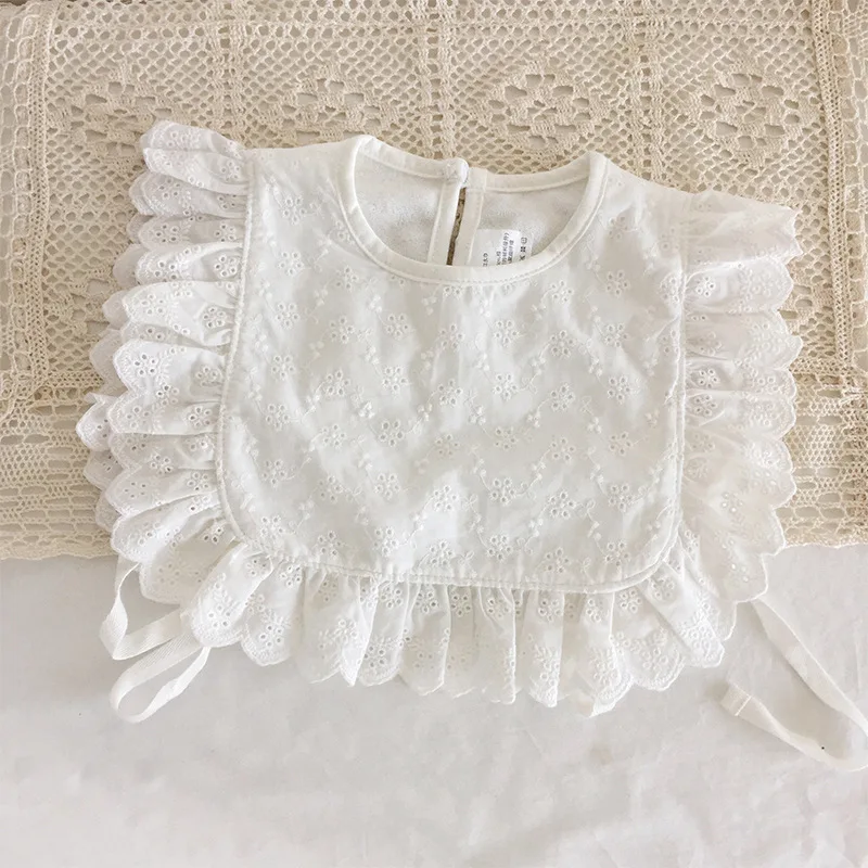Korean Version Cotton Baby Girl Bib Blouse Drool TowelsWhite Nylon Lace Solid Color Toddler Kids Burp Clothes