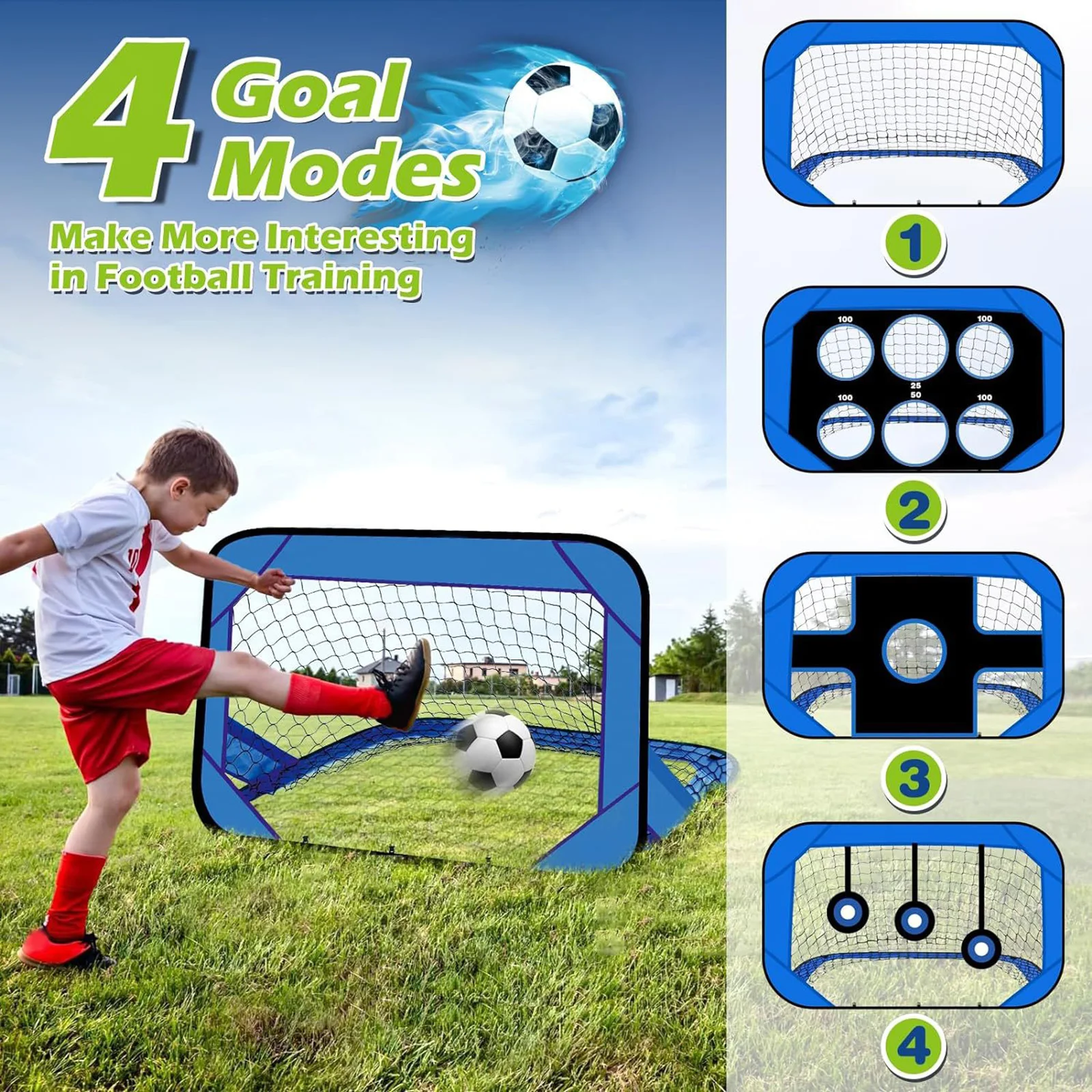 

Soccer Goal Net with Frame Compact 4 Different Modes Kids Toy Portable Football Goal for Games Playground