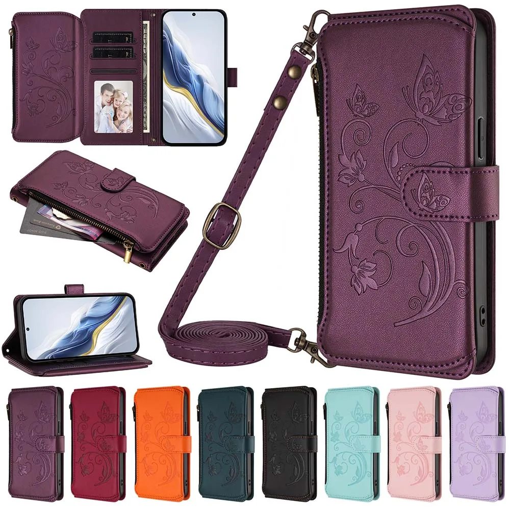Multi Card Slot Wallet Case with Zipper Cover and Long Lanyard