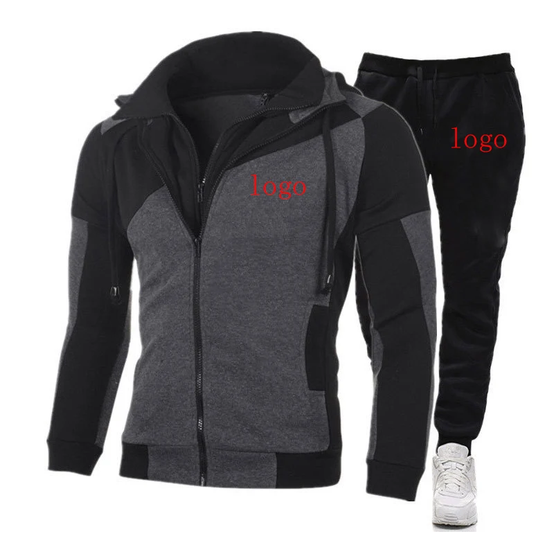 Customized Logo Printing Fashion 2023 New Man's Spring and Autumn Splicing Tracksuit Hoodies Slim Fit Sweatshirt Sweatpants Suit
