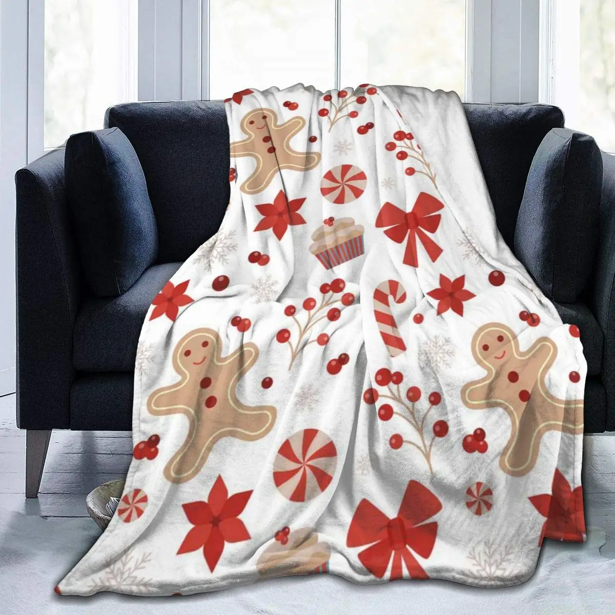 

Ultra-Soft Micro Fleece Gingerbread Man Throws Blanket Warm Anti-Pilling Flannel Plush Throw Lightweight Cozy Couch Blankets