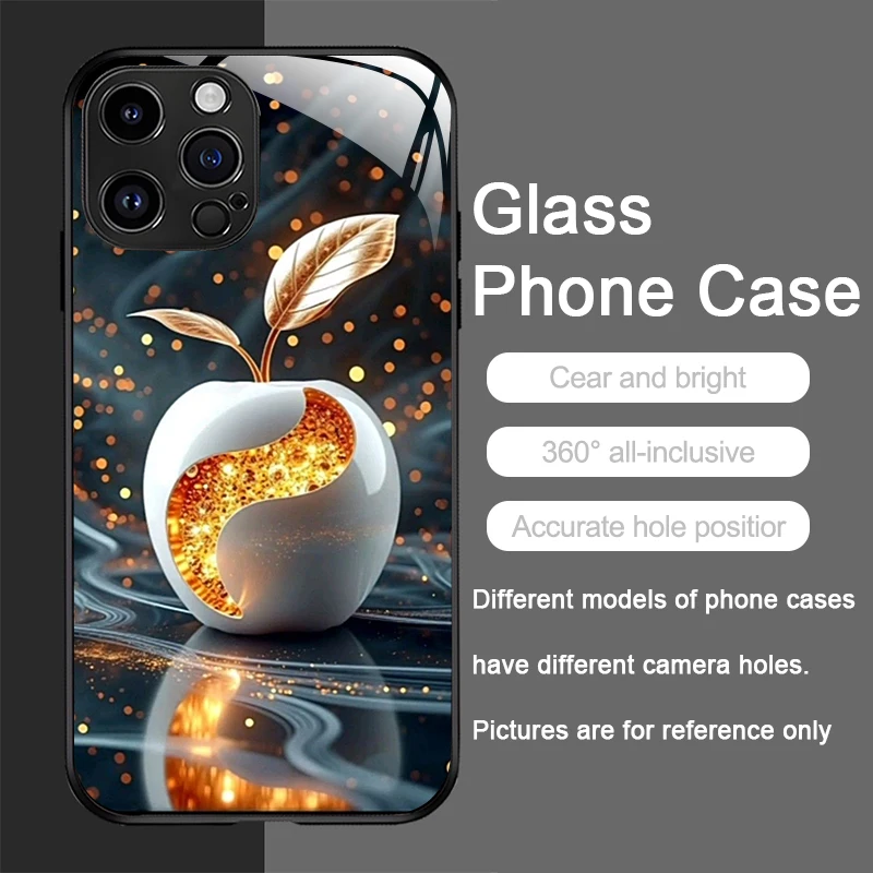 Golden Apple Tempered Glass Hard Protective Phone Case