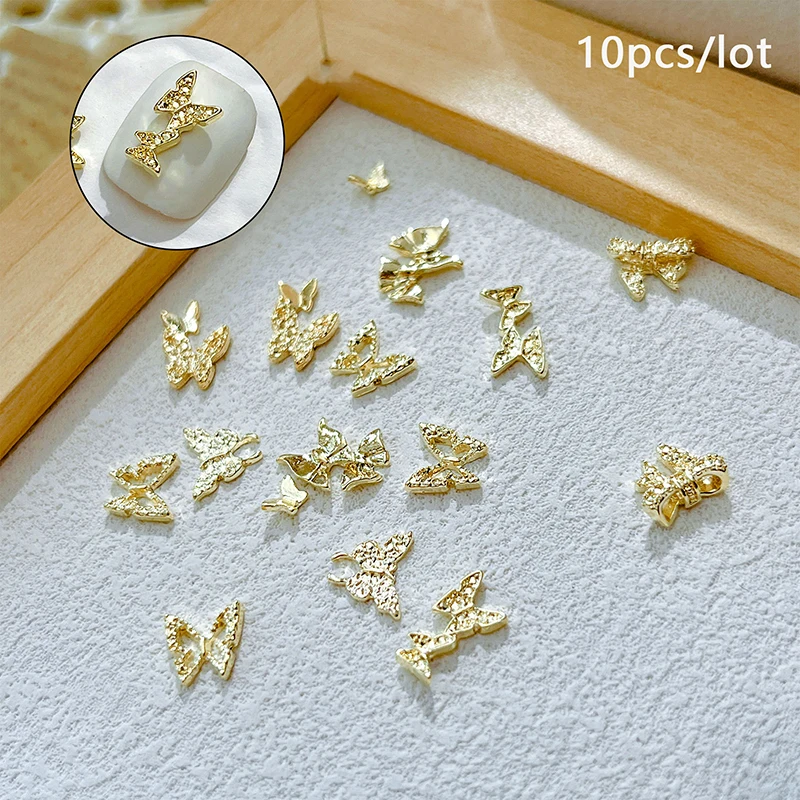 

10Pcs Golden Color Butterfly Nail Aat Decoration Luxury Metal Bow Nail Charms For Girls DIY Manicure Supplies Accessories