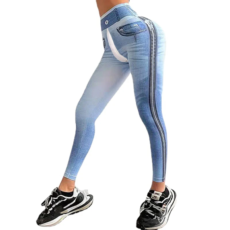 Fashion Imitation Jeans Women Invisible Open Crotch Outdoor Convenient Pants Women High Waist Skinny Leggings Fitness Yoga Pants