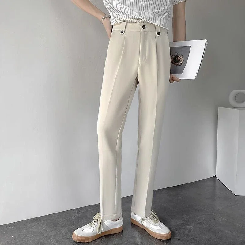 Pantalones de traje recto para hombre, pantalones para hombre de talla grande, marrón, ropa de verano de primavera 2024, reseñas elegantes de Corea, muchos pantalones casuales delgados