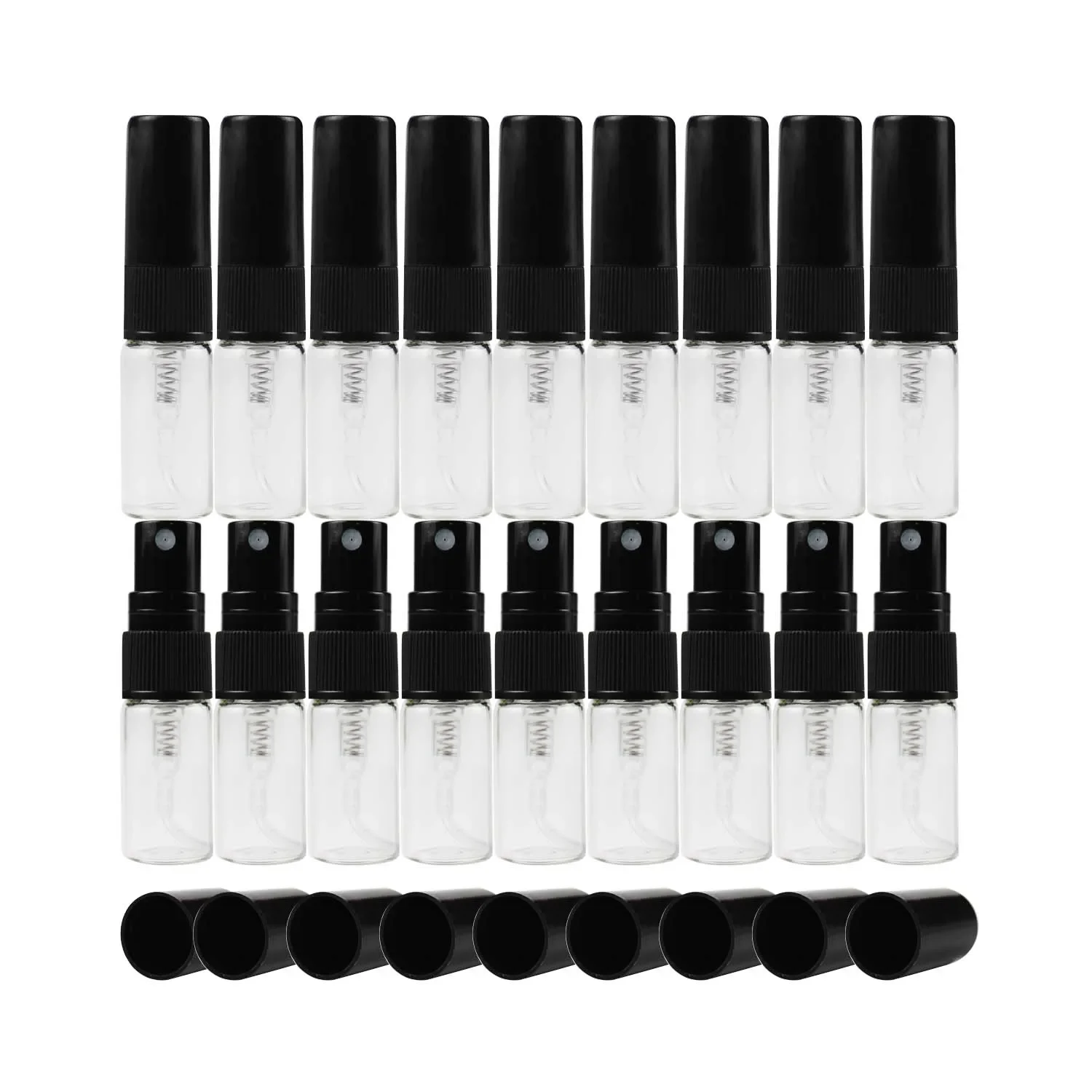 미니 향수 유리병, 빈 화장품 병, 휴대용 여행 리필 스프레이 펌프 병, 분무기 포함, 2ml, 팩당 50 개