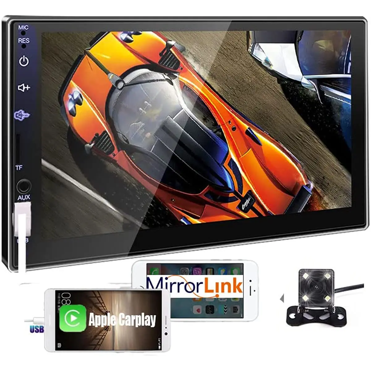 

Автомагнитола Apple Carplay, автомагнитола с камерой заднего вида, Bluetooth, 7-дюймовым сенсорным экраном, mp5-плеером, FM-радио, Mirror Link, типоразмер 2 Din