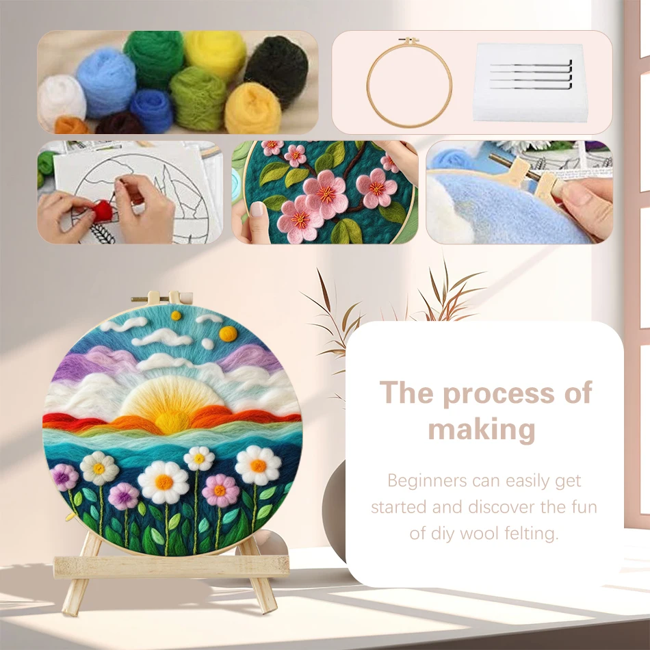 PhotoCustom 20x20cm Frame Embroidery Kits Painting DIY Wool Embroidery Scenery Creative Needle Felt Picture Kit Craft Paintings